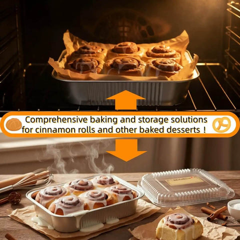 30 Pack Disposable Aluminum Foil 8x8 Inch Square Pans with Lids, cinnamon rolls baking and storing for easy transport and takeout
