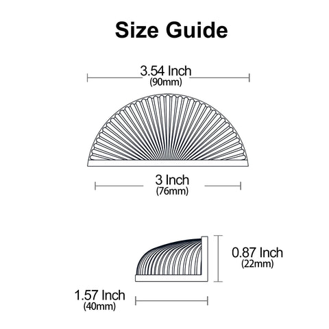 Size guide for Oil Rubbed Bronze Cabinet Pulls Set, 10 Pack, Three Inch Hole Centers, 90mm by 40mm, side and front view dimensions.