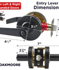 Black Commercial Door Lever Lockset Grade 2 Heavy Duty Keyed Entry dimensions guide, showing left and right-handed usability.
