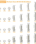 Diagram of DIY Ready 890 Piece Metric Screw Set With M3 M4 M5 M6 Bolts, Nuts, Lock And Flat Washers, Socket Head Cap Screws