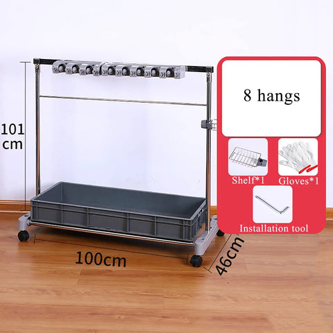 Sturdy Stainless Floor Standing Broom And Mop Rack On Wheels Movable Cleaning Tool Cart With Broom Holder Organizer Eight Slots