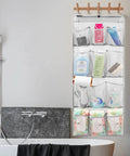 Mesh Shower Organizer Hanging Caddy With Rotating Hanger for quick dry bathroom storage, 12-pocket nylon mesh with toiletries