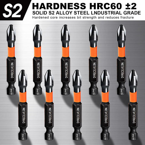 10 Pack Magnetic Phillips Bit Set PH2 Impact Magnetic Bits For Drill And Screwdriver One Inch To Six Inch Long Premium S2 Steel
