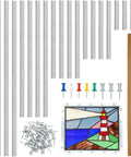 Professional Stained Glass Layout Block System With 80 Push Pins, aluminum guides, colorful pins, and lighthouse glass panel.