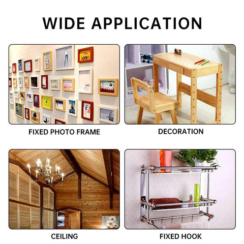 Image showing various uses for Drywall Anchors And Screws Assortment Kit, 370 Piece Set for picture frames, ceiling lights, shelves, and hooks.