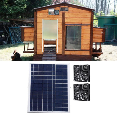 15W Solar Panel Fan Kit With Dual Fans For Exhaust And Intake Cooling Ventilation IP65 Weatherproof With Bracket And Protective Net For Chicken Coops Greenhouses Sheds And Pet Houses Outdoors