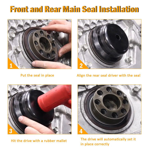 Step-by-step use of 6.6L Diesel Main Crankshaft Seal Driver Kit Front And Rear Seal Installer For 2001 To 2016 GM 6.6L Engines LB7 LLY LBZ LMM LML Pro Grade DIY Friendly Easy Install