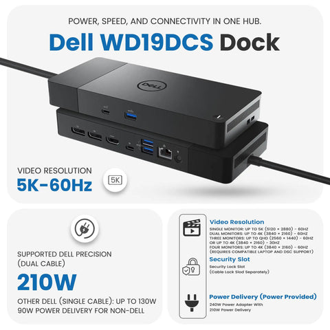 Heavy Duty Usb C Docking Station For Precision Workstations Dual Monitor Hub With 240 Watt Power Delivery showing ports and specs.