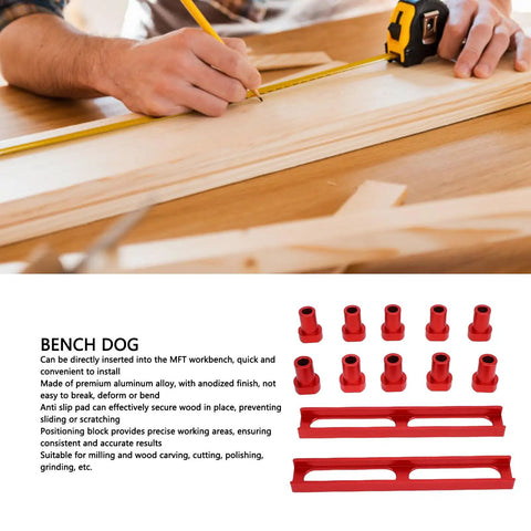 Three Quarter Inch Bench Dog Positioning Clamp Tool Set with Two Bases, aluminum alloy, non-slip planing stop blocks for MFT tables