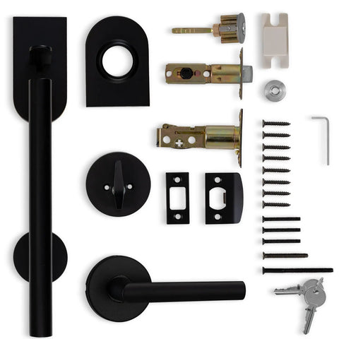 Heavy Duty Black Front Door Handle Set With Round Lever And Single Cylinder Deadbolt, Iron Black Finish, Built To Last, Modern Sleek Exterior Lock Set For Residential And Commercial Use, 9.5 Inch Center To Center