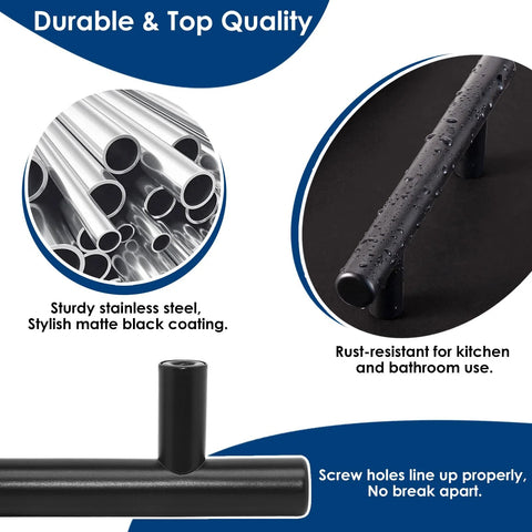 Matte Black 3 Inch Center To Center Cabinet Pulls, Stainless Steel, Rust Resistant, Ideal for Kitchen and Bathroom Use, 30 Set