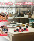 Workshop with Pro Grade Table Saw Press Feeder With Dual Side Pressure for woodworking precision and versatility.