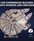 Millennium Falcon 3D Wooden Puzzle Kit With Lit LED Hyperdrive Glow DIY Mechanical Model 3D Brain Teaser For Adults advanced top view