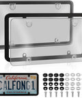 2 Pack Universal Gray License Plate Frame And Cover Set With Screws And Caps, unbreakable ABS protection for US plates