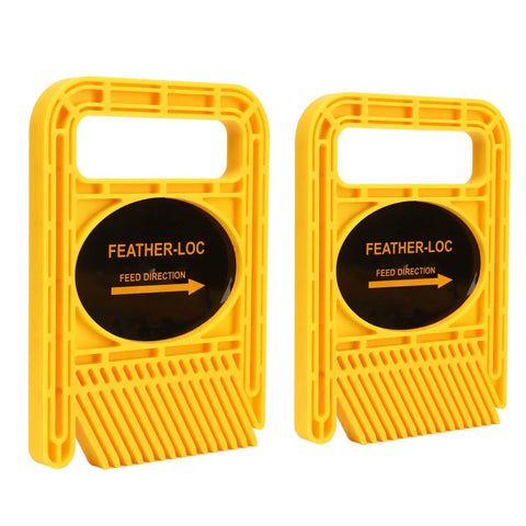 Adjustable Extended Double Featherboard Set Woodworking Track Safety Device Heavy Duty Abs Build With Quick Wedge Lock Hardware For Table Router Fences Built Tough Woodshop Essential That Makes Millwork A Breeze. Two yellow ABS featherboards with grip handles for router safety.
