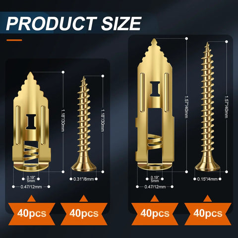 Self Drilling Drywall Anchors With Screws Set 160 Pcs Dual Size 0.47x1.18 In Light Duty And 0.47x1.57 In Heavy Duty Zinc Plated Steel