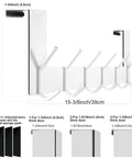 Over The Door Hooks White 6 Pack Towel Rack And Coat Hanger For Back Of Door Organization Fits Doors From One And Three Eighths To One And Three Quarters Inches Thick With Soft Sponge Padding To Prevent Scratches, shown with size chart and padding options.