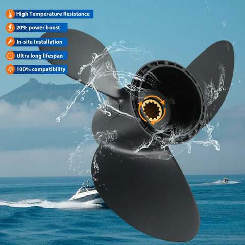 Eleven Point Seven Five Inch Diameter Seventeen Pitch Aluminum Boat Propeller Three Blade Right Hand Rotation Thirteen Spline Rubber Hub OEM For Forty To Fifty Five HP Outboard Stern Drives Compatible With BRP Johnson Evinrude OMC