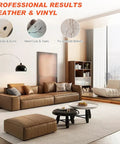 Heavy Duty Leather Filler And Repair Paste 4.5 Oz Quick Fix Compound shown in a modern living room setting with a brown sofa.