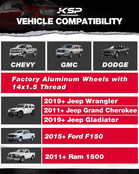 Vehicle compatibility chart for 14x1.50 Lug Nuts Set Black Chrome Closed End Acorn Wheel Lug Nuts 24 Pcs OE Style