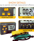 Product features of Earth Resistance Tester with 3 Resistance Ranges 20 Ohms, 200 Ohms, And 2000 Ohms, Digital Grounding Meter Up to 750 Volts AC