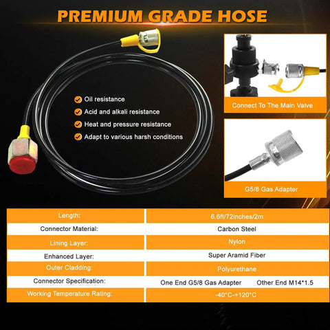 Nitro Charged Hydraulic Accumulator Kit With Nitrogen Charging And Pressure Test Gauges hose and adapters in black and yellow