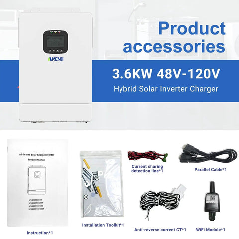 Product accessories for 3600W Hybrid Solar Inverter 48V DC to 110V AC Pure Sine Wave with Built In 80A MPPT Controller