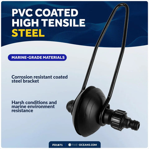 Universal Outboard Motor Flusher Kit With Black PVC Marine Grade Round Muffs And Coated Steel Bracket Garden Hose Connector And Quick Connect Adapter For Easy Flushing Of Salt Water Sand Sediment
