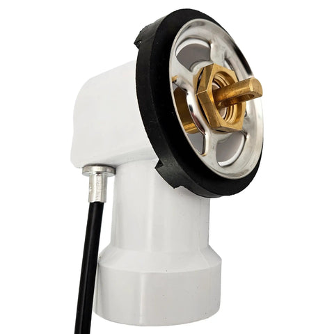 Cable-Driven Bath Drain Trim Kit With Rotary Overflow Cover Knob Pop-Up Stopper And Schedule 40 PVC Fittings close-up view
