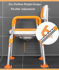 Heavy Duty Indoor Shower Chair With Non Slip U Shaped Seat, adjustable height showcasing six-position design in bathroom setting