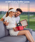 Magnetic Golf Cart Fan With 10000mAh Battery, Rechargeable, 3 Speeds, gift box, couple smiling, relaxing indoors.