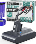Top Shelf 9000mAh Battery Replacement For Dyson V7 Series and V7 Animal, shown with charger and accessories.