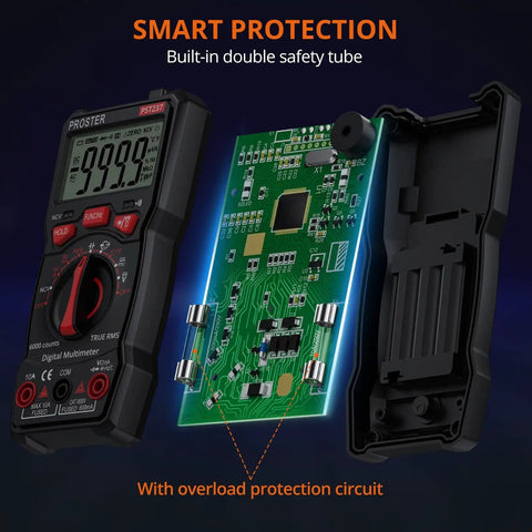 All-In-One TRMS Digital Multimeter 6000 Counts Auto Range With NCV Detector showing smart protection circuit