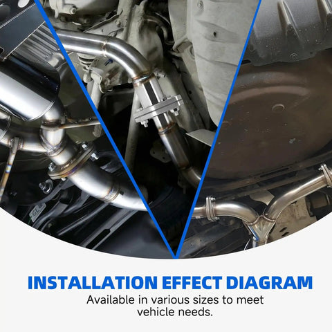 Universal Exhaust Flange Repair Kit Fits Most Cars And Trucks Uses T304 Stainless Steel with gasket and bolts installation effect diagram.