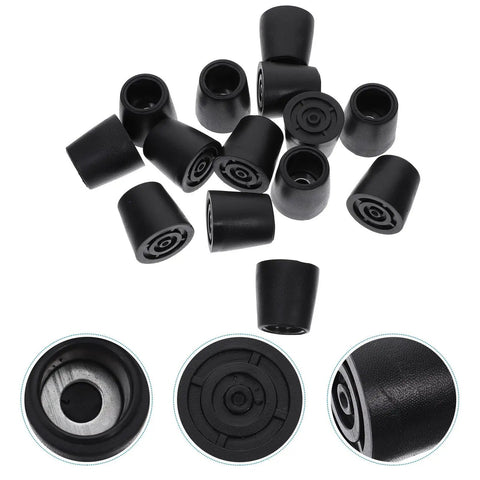 Slip On Chair Leg Protectors 20 Pack for Hardwood Floors, black elastic iron and PVC pads detail view, durable furniture feet