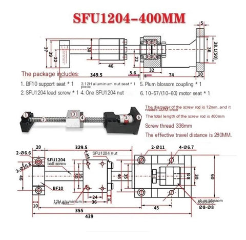 SFU1204 400mm Ball Screw With Integrated Stepper And Servo Motor Housing Kit And Linear Guide Lifting Module For CNC Machines Ultra Low Backlash Smooth Rolling Built Tough For Precision Machining, 400mm diagram