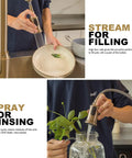 Person using Sharp Looking Champagne Gold Kitchen Faucet With Pull Down Sprayer And Single Handle Mixer for rinsing a dish.