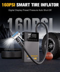 X7 Jump Starter With Air Compressor And Auto Shutoff Tire Inflator, 4250A Peak, 160 PSI, digital display in use