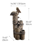 Chill Four Tier Pelican And Driftwood Outdoor Cascading Water Fountain for porch, backyard, lawn; resin, weatherproof, 35.43in high