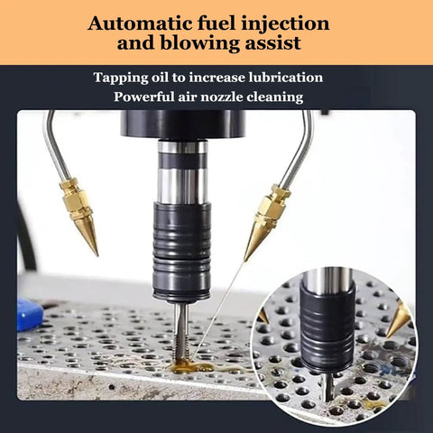 Electric Tapping Arm With Cantilever Design, showing automatic fuel injection and blowing assist during drilling tasks.