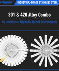 SLNIHAMS stainless steel feeler gauge set with 32 blades and 16 offset blades, front view.