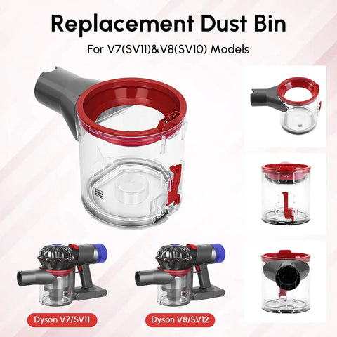 Replacement Dust Bin Parts For Vacuum Cleaners Beef Up Suction Compatible With V7 V8 SV10 SV11, clear attachments shown.