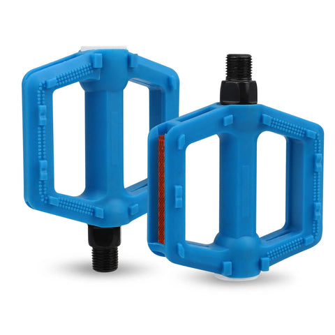 Kid Friendly 1/2 Inch Thread Universal Lightweight Non Slip Nylon Flat Pedals For Kids Bikes, Blue Durable Body, Smooth Spindle