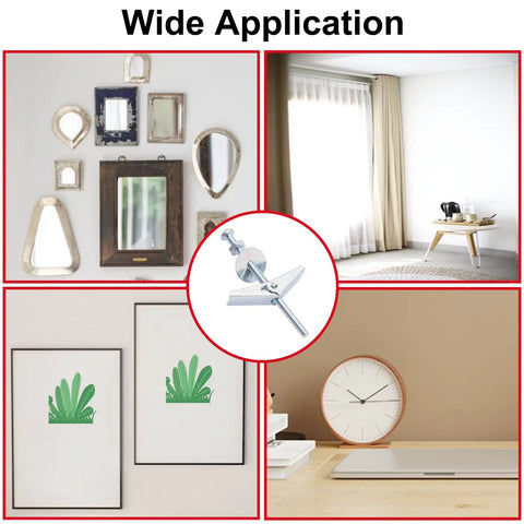 Heavy Duty Quarter Inch Toggle Bolt Kit for Drywall Butterfly Anchors shown with framed art and wall decorations
