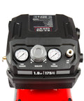Close-up of controls on Badass 10 Gallon Oil Free Air Compressor Ultra Quiet 175 PSI Max with gauges and regulator.