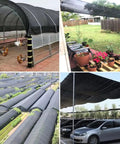 Heavy Duty Shade Cloth 70 To 90 Percent Sunblock Net For Garden Patio Greenhouse Outdoor Pergola Lawn Poolside Shade Sails For Plants Kennel Chicken Coop And Easy Hang Shade Net Cover installed in various outdoor settings, including garden, kennel, and carport.