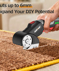 Smooth Cutting Cordless Electric Scissors With Type C Fast Charging cutting through carpet up to 6mm thick material.