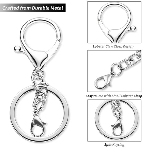 Top Shelf Zinc Alloy Lobster Clasps And Keyrings 10 Pack, silver lobster claw clasp with split ring for easy attachment.