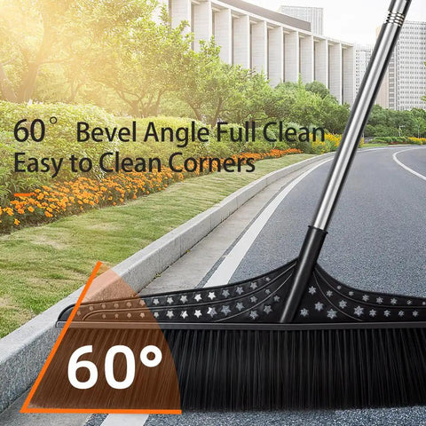 Heavy Duty Outdoor Angle Broom With 20 Inch Wide Base And 51 Inch Extended Handle Sweeper Featuring Stiff Bristles for efficient corner cleaning.