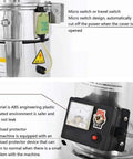 Close-up of Beast High Speed Electric Grain Grinder with safety micro switch and overload protector details